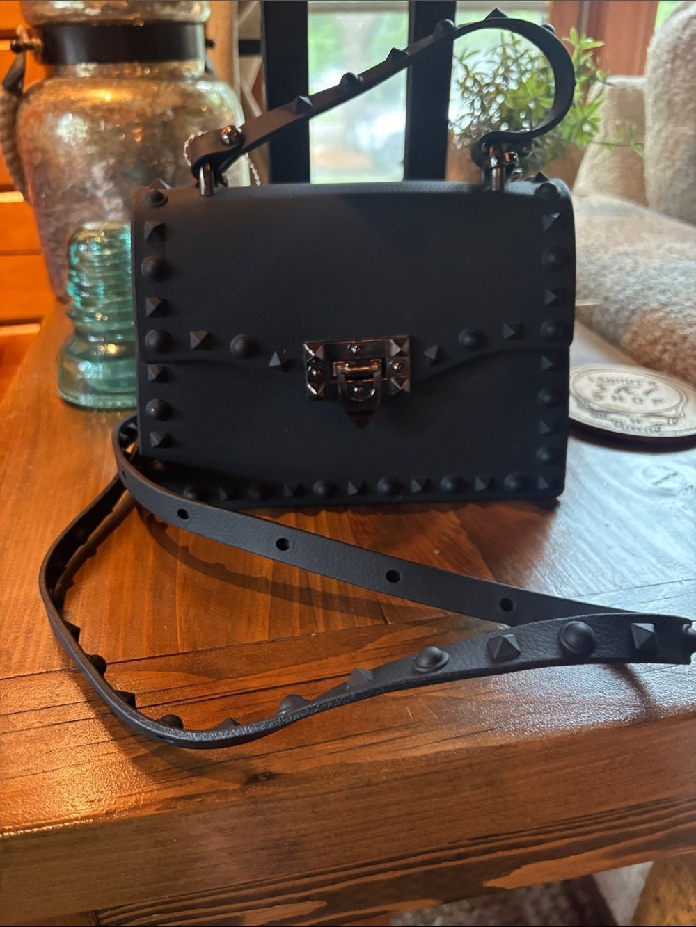 Black Studded Leather Crossbody Bag